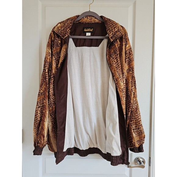 Vintage Nylon Bomber Jacket Snakeskin Pattern Gold Brown 90s Y2K Hip Hop Womans - Picture 13 of 15